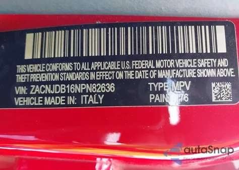 2022 Jeep Renegade (Red) Edition 4X4 из США, поврежденный, VIN ZACNJDB16NPN82636